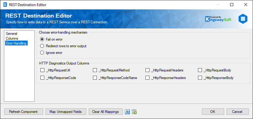 SSIS REST Azure Tables Destination - Error Handling